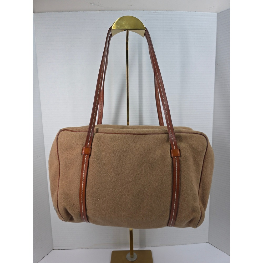 Lambertson Truex Tan Wool Leather Trim Shoulder Bag Tote Cognac Brown Vintage